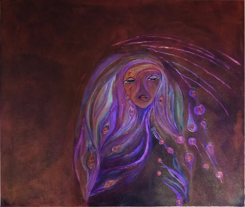 Тя, която знае. Маслени бои, акрилно мастило